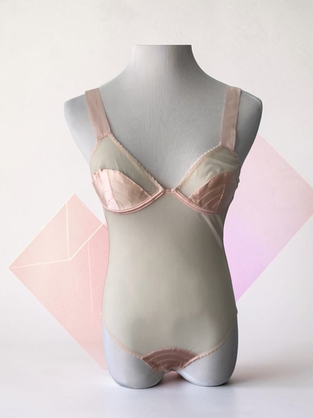 STELLA MCCARTNEY Eve Giggling Peachwhip Mesh Silk Bodysuit Lingerie Size…